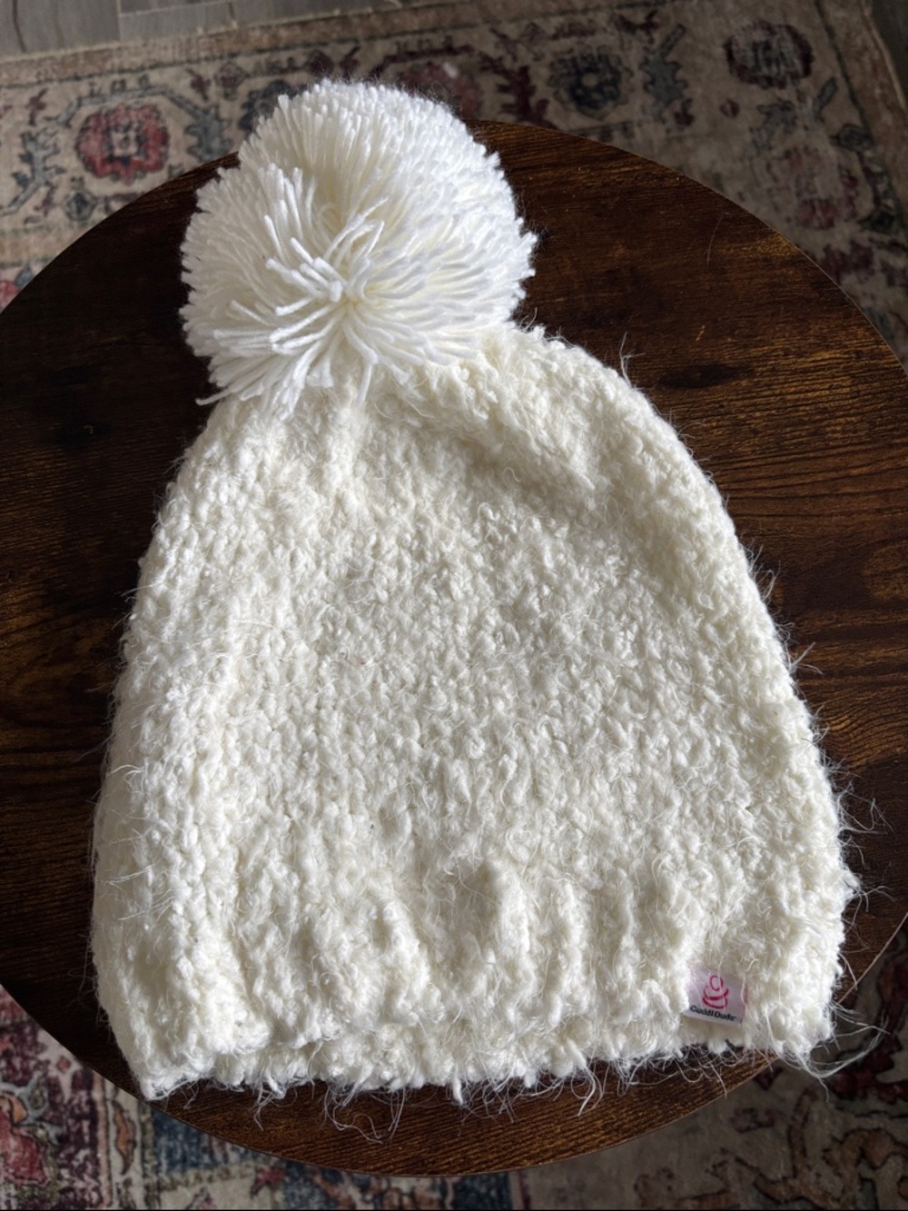 Cozy White Pom-Pom Slouchy Knit Beanie